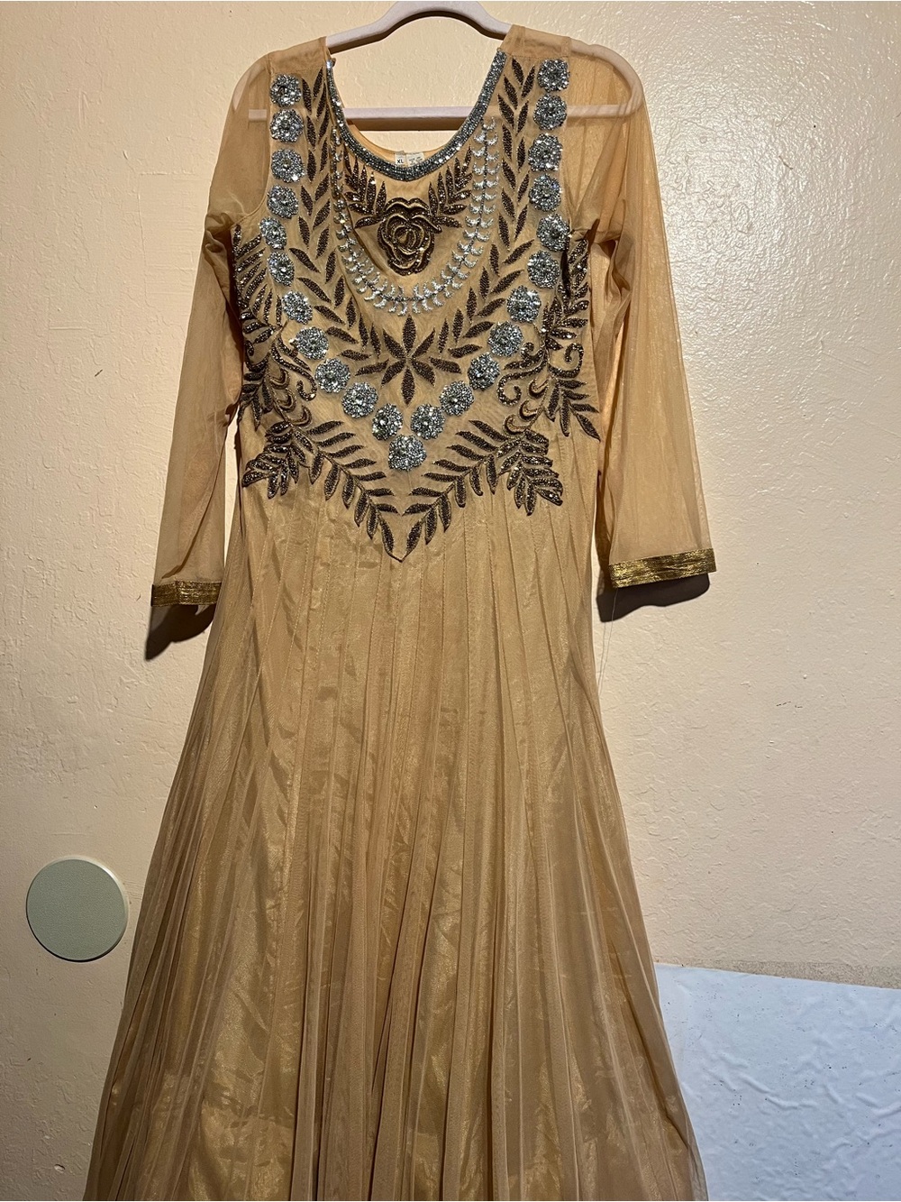 Embellished Golden  Maxi Dress - Elegant Evening Wear